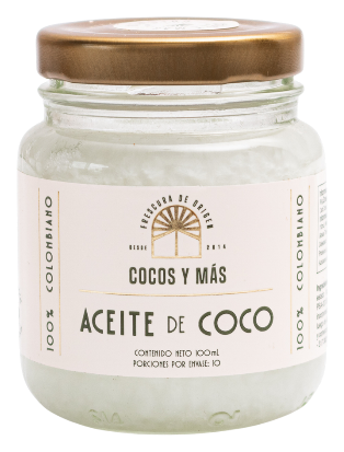 Frasco de vidrio de aceite de coco Cocos y Más, 100 ml