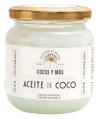 Frasco de vidrio de aceite de coco Cocos y Más, 190 ml