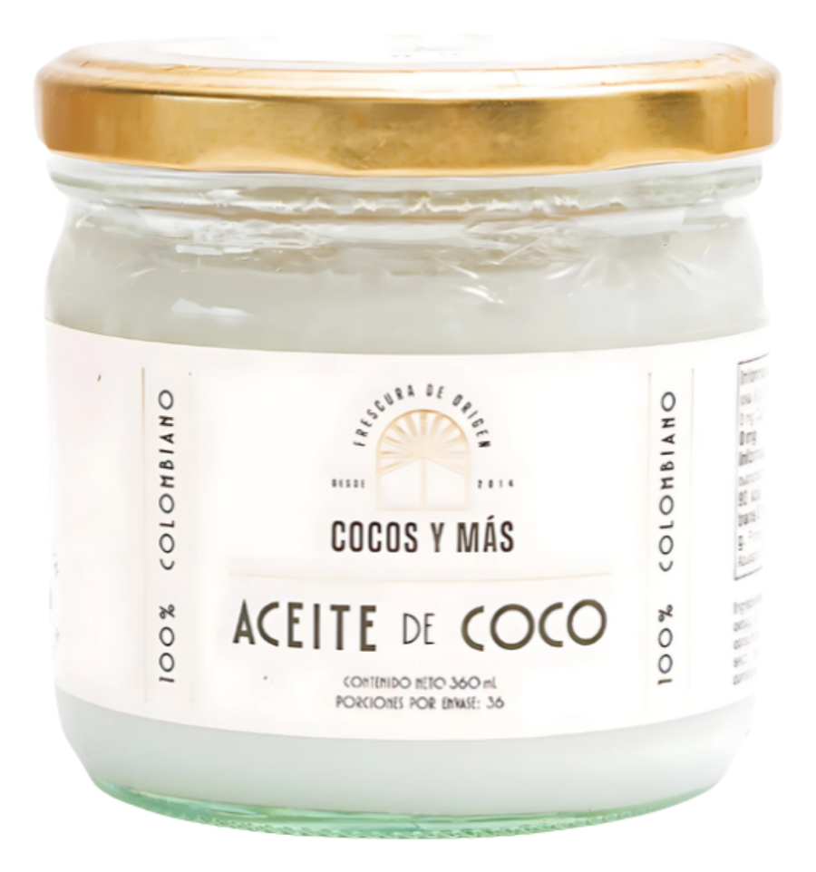 Frasco de vidrio de aceite de coco Cocos y Más, 360 ml